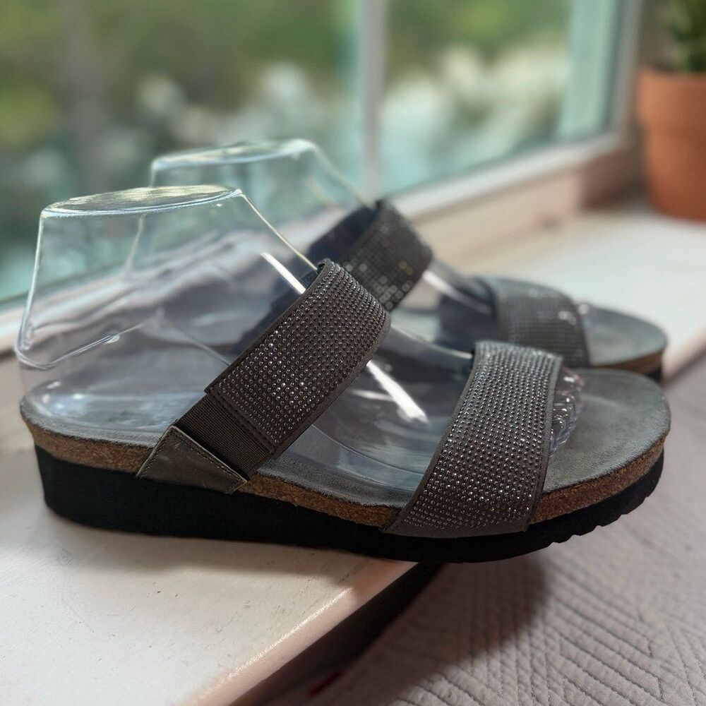 Naot Bianca Wedge Slide Sandals in Sparkly Gray Women’s Size 39 (US 8)